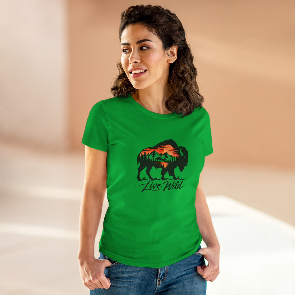 Live Wild Buffalo Tee — Women's Nature Graphic T-Shirt