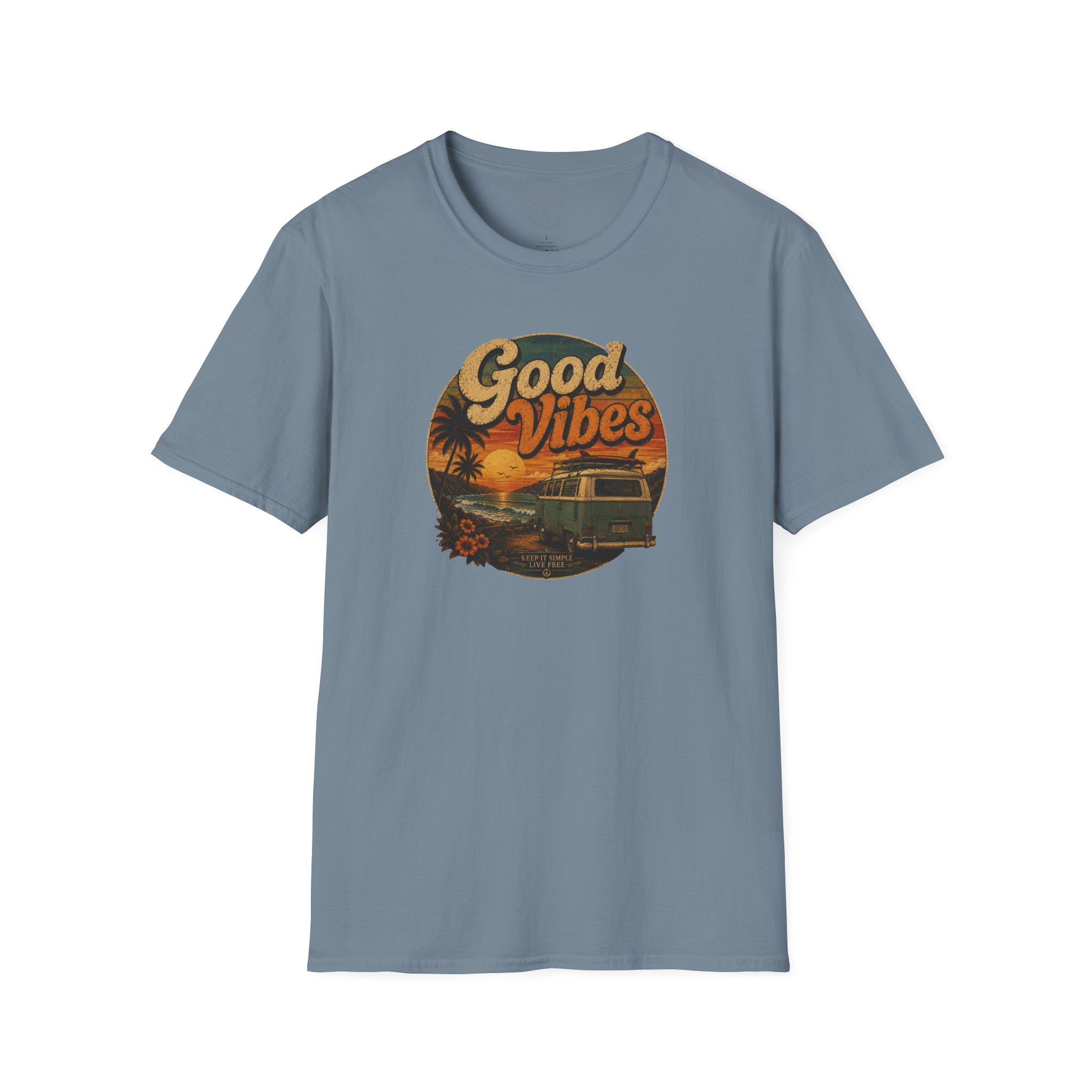 Good Vibes Sunset Tee — Retro Surf Van T-Shirt