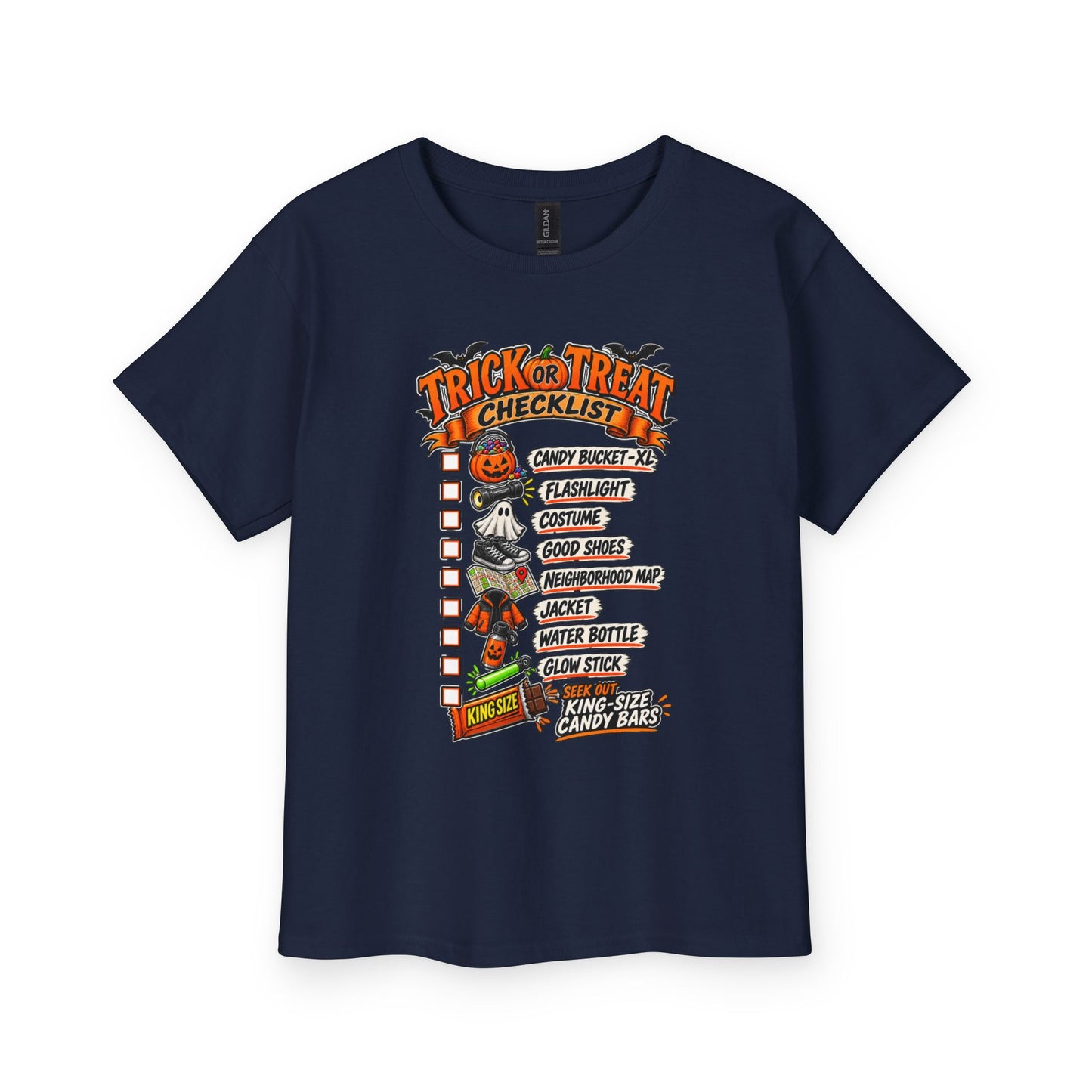 Youth Tee — 'Trick or Treat Checklist' Halloween Candy Costume Graphic