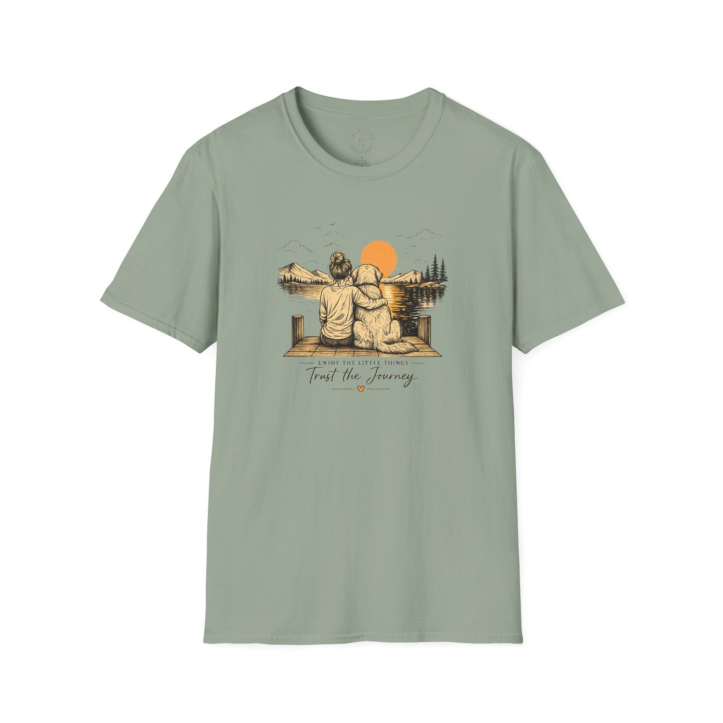 Unisex Girl and Dog T-Shirt — 'Trust the Journey' Dog & Girl Lakeside Sunset Tee