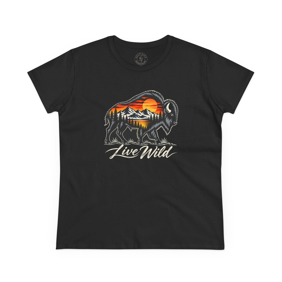 Live Wild Buffalo Tee — Women's Nature Graphic T-Shirt