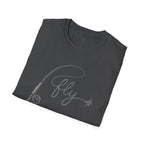 Fly Fishing T-Shirt — Minimal Fly & Rod Illustration