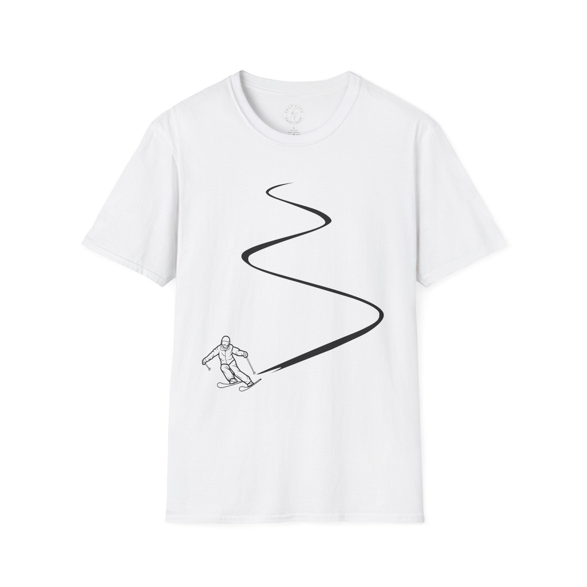 Skier Carving Turns T-Shirt | Minimal Ski Line Art