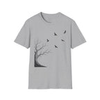 Ravens in Flight Tree T‑Shirt — Minimal Nature Graphic Tee