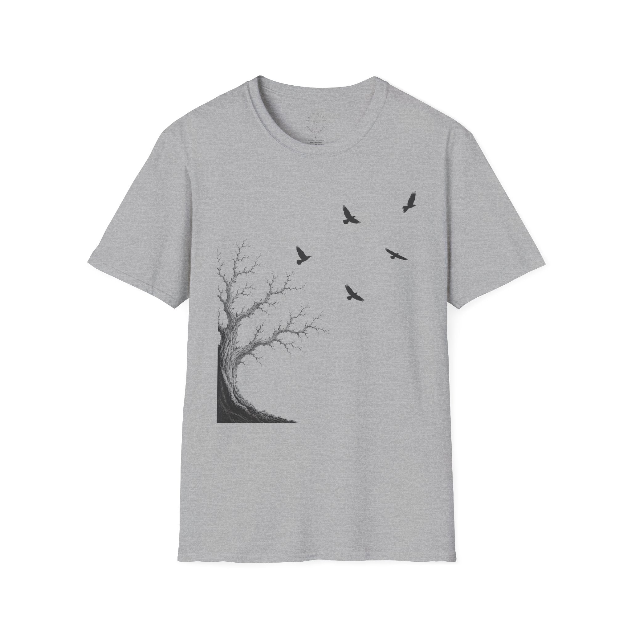 Ravens in Flight Tree T‑Shirt — Minimal Nature Graphic Tee