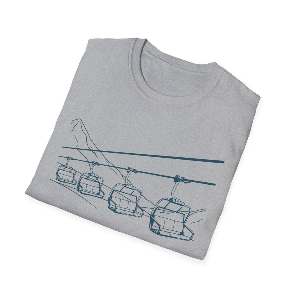 Ski Lift Chairs T-Shirt | Cable Car Line Sketch, Mountain Resort Apparel