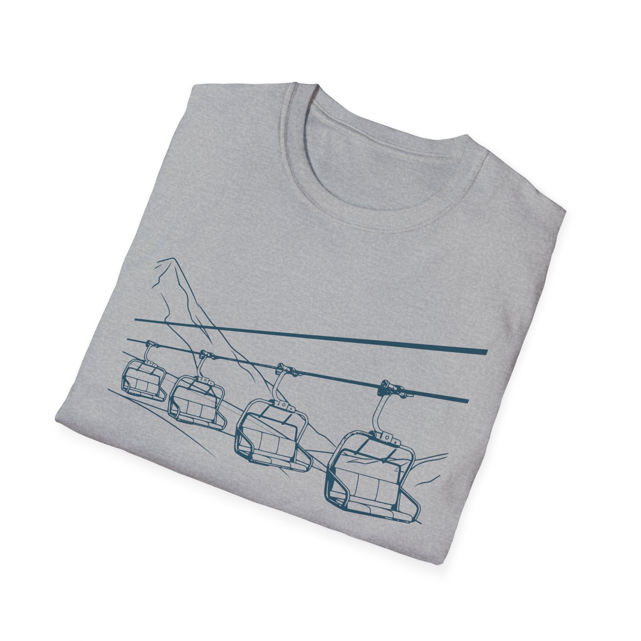 Ski Lift Chairs T-Shirt | Cable Car Line Sketch, Mountain Resort Apparel