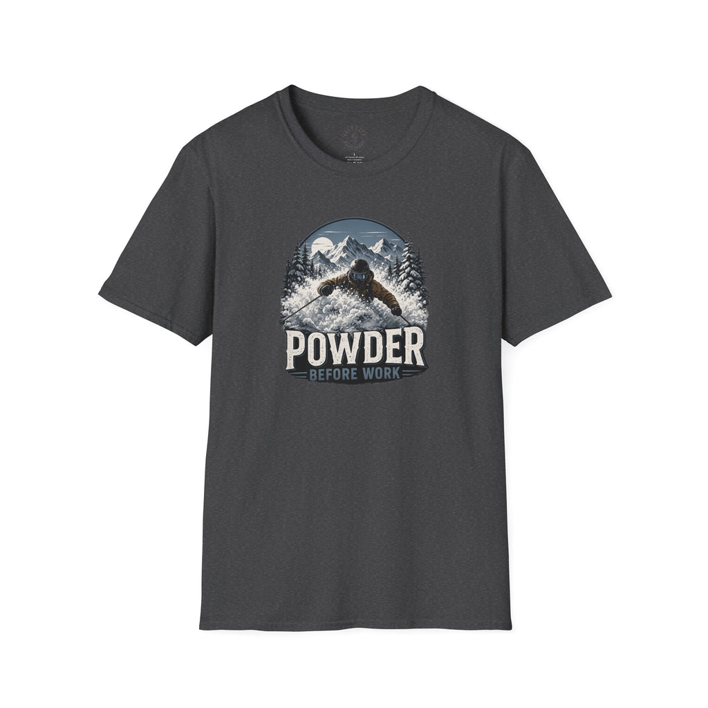 Powder Before Work Ski T-Shirt | Vintage Mountain Snowboarding Tee | Unisex Tee