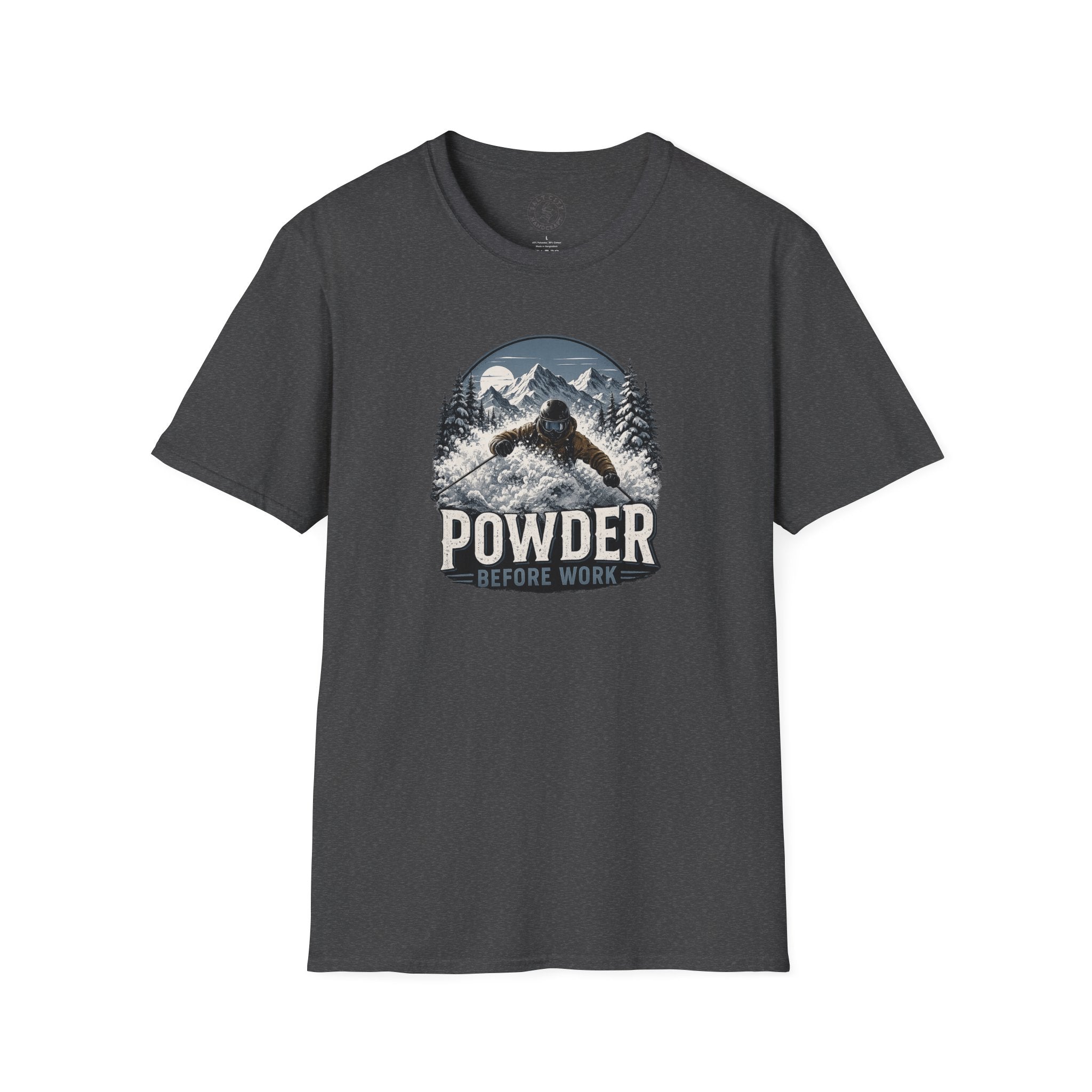 Powder Before Work Ski T-Shirt | Vintage Mountain Snowboarding Tee | Unisex Tee