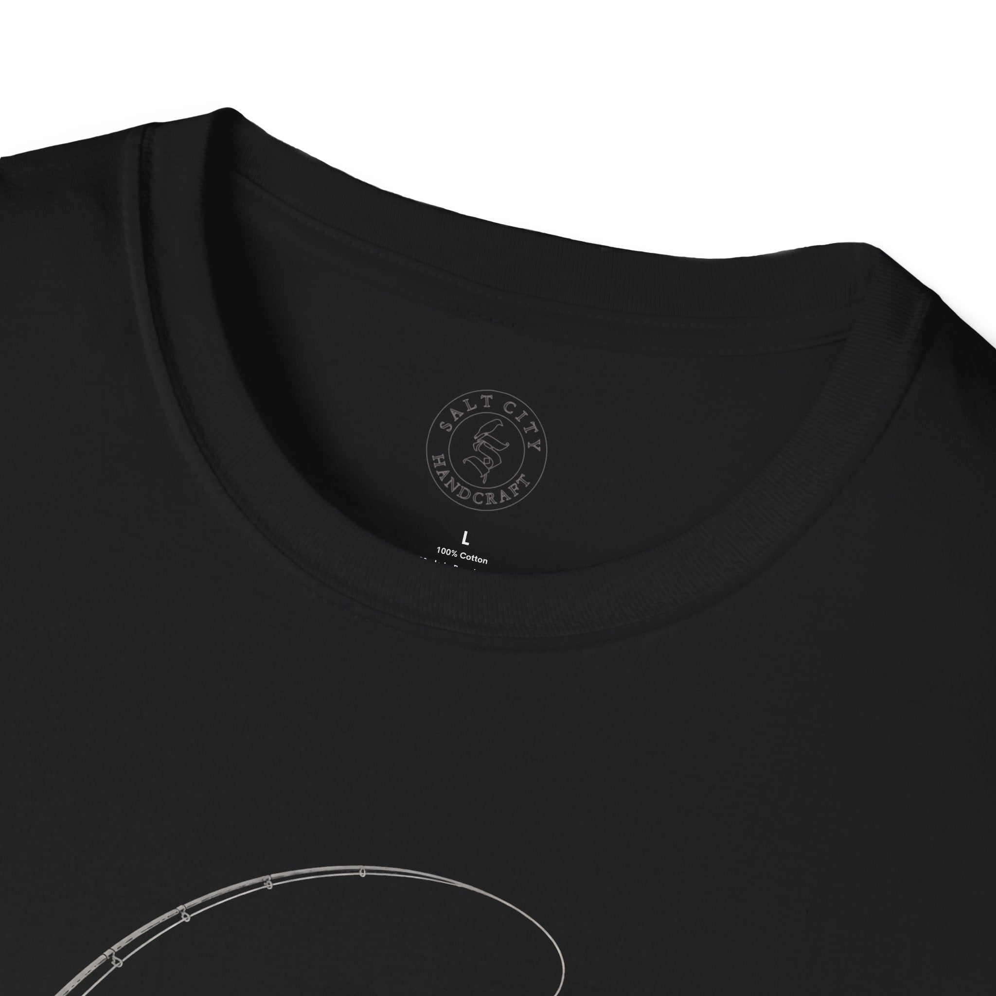 Fly Fishing T-Shirt — Minimal Fly & Rod Illustration