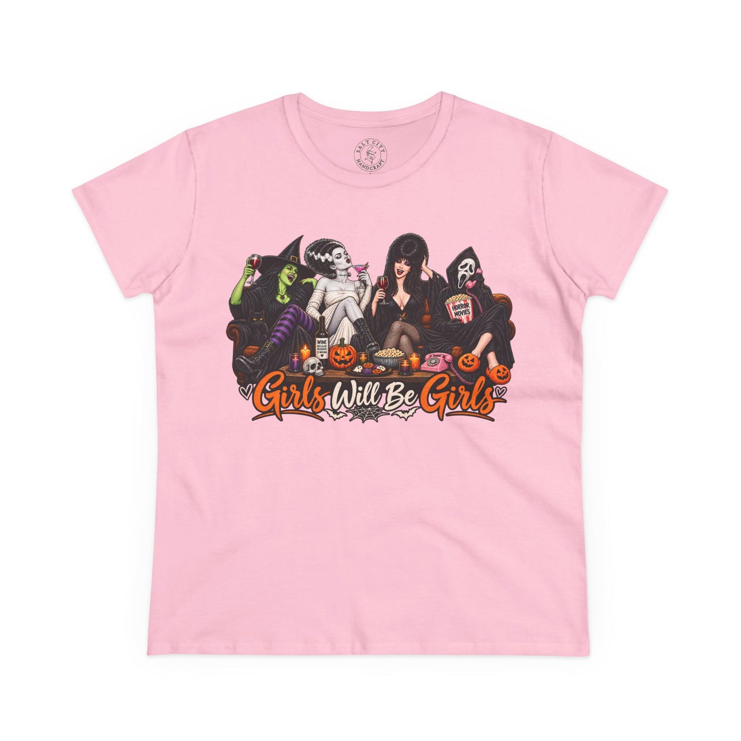 Girls Will Be Girls Halloween Graphic Tee — Retro Horror Shirt for Women