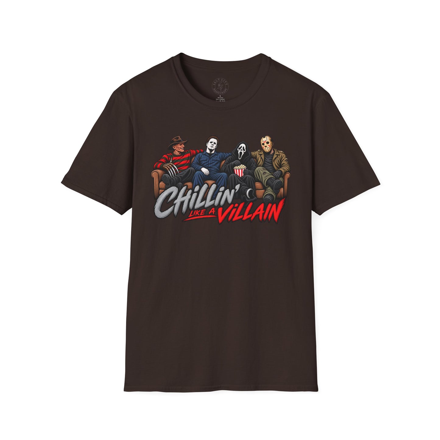 Chillin' Like a Villain Horror Movie Tee — Michael Myers, Freddy, Jason & Ghostface Graphic T-Shirt