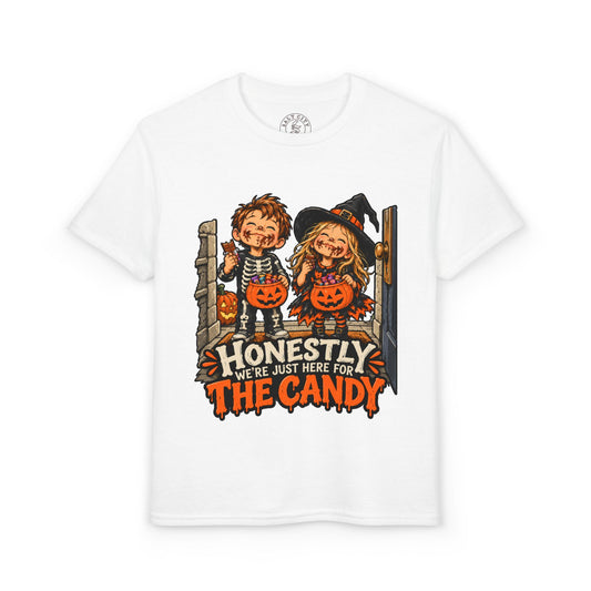 Youth "Honestly We're Just Here for the Candy" Trick-or-Treat Tee