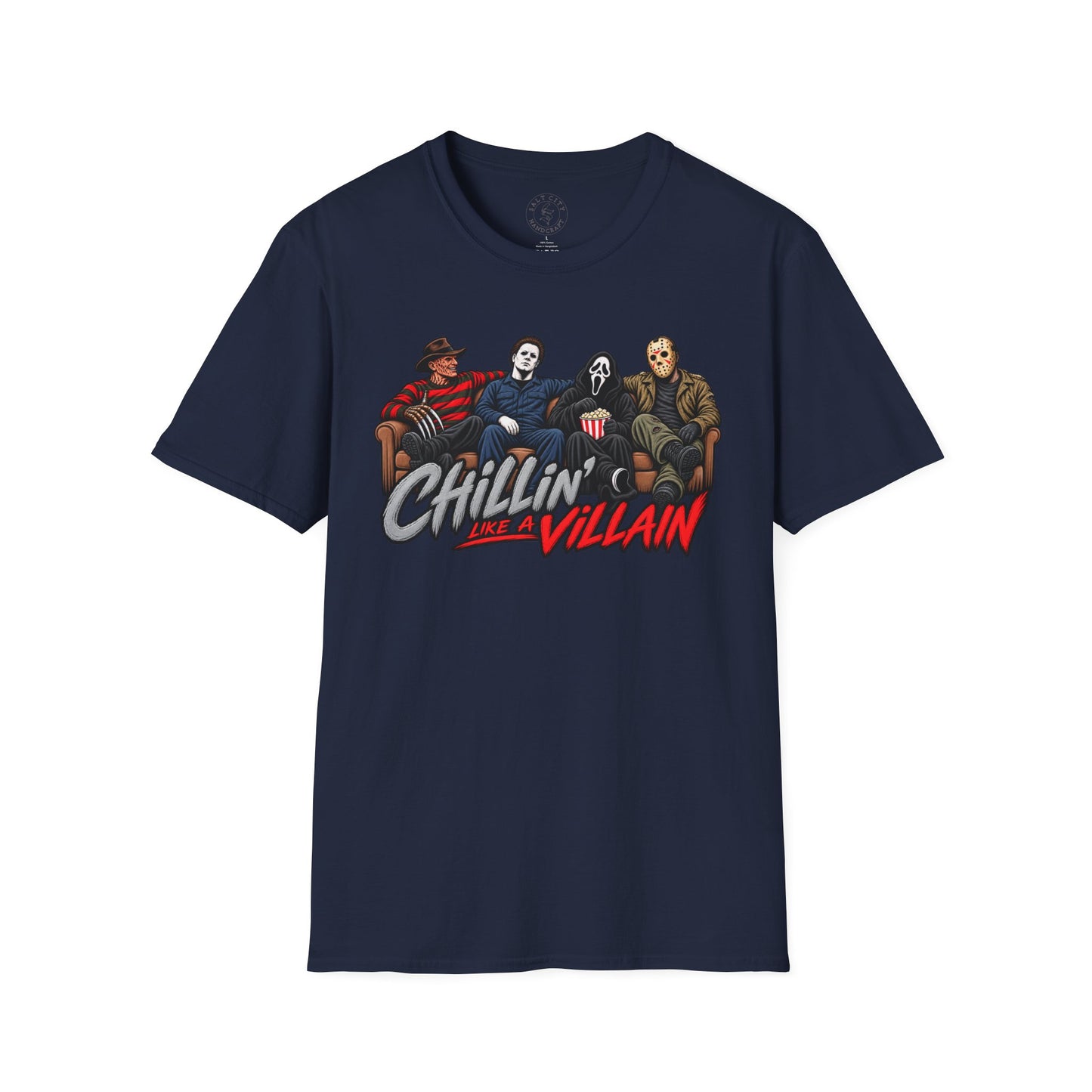 Chillin' Like a Villain Horror Movie Tee — Michael Myers, Freddy, Jason & Ghostface Graphic T-Shirt