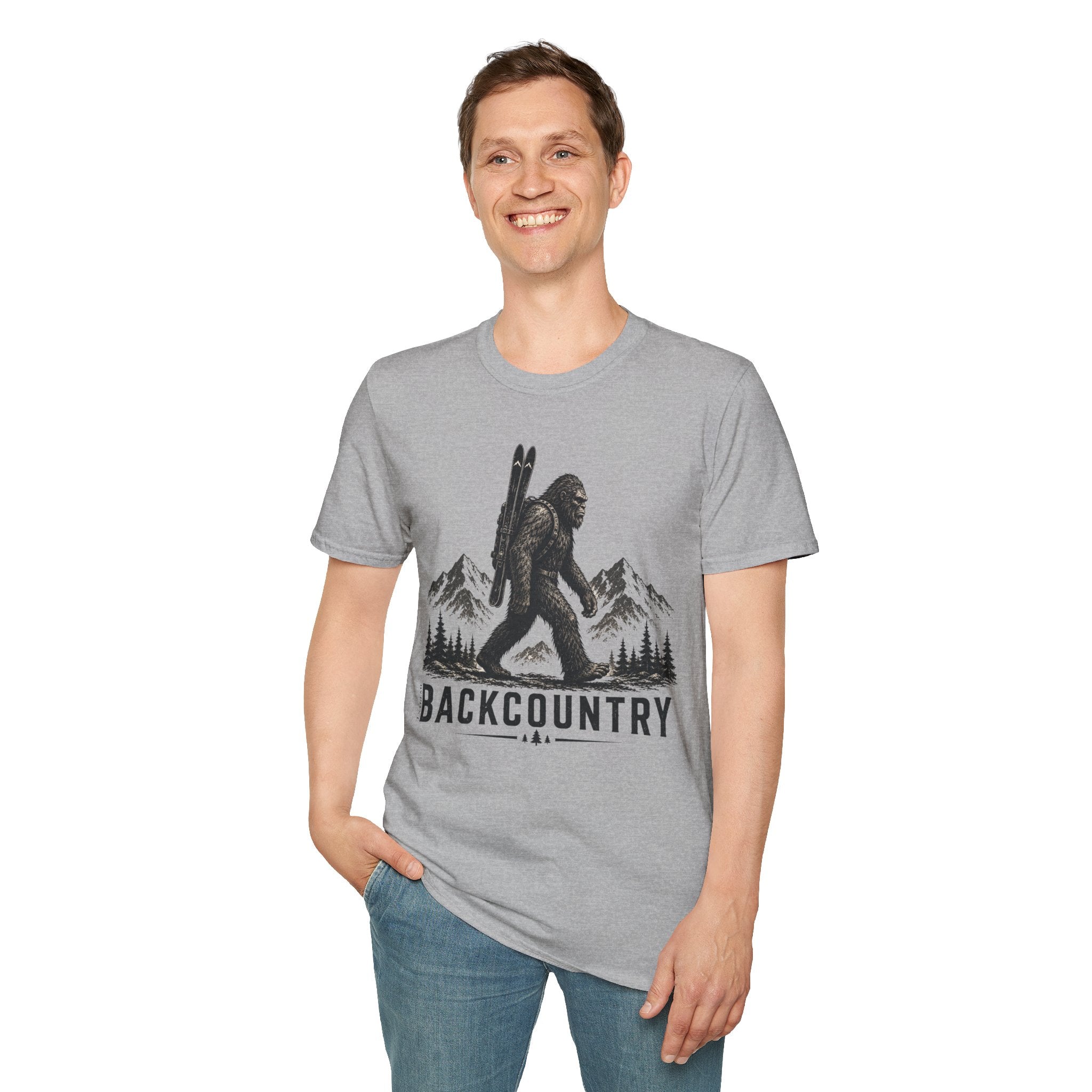 Backcountry Sasquatch T-Shirt — Mountain Skiing Bigfoot Outdoor Tee