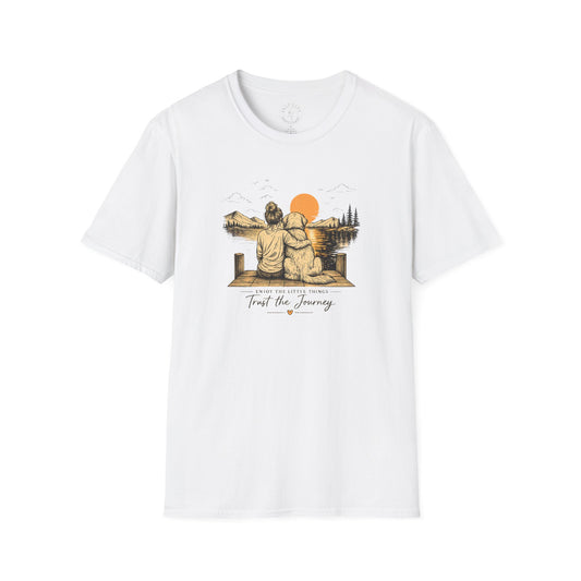 Unisex Girl and Dog T-Shirt — 'Trust the Journey' Dog & Girl Lakeside Sunset Tee