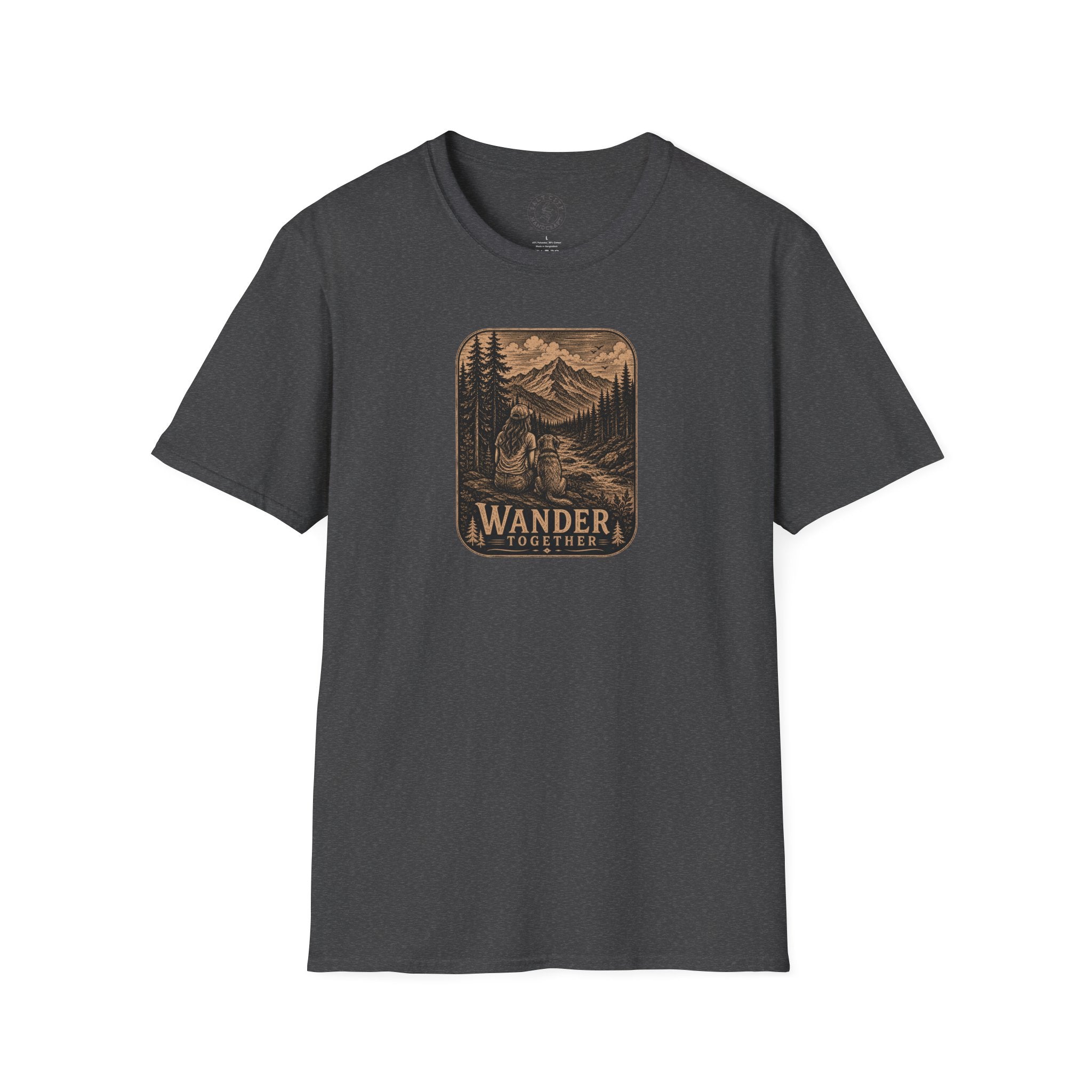 Women With Dog Mountain T-Shirt — 'Wander Together' Vintage Mountain Camping Tee