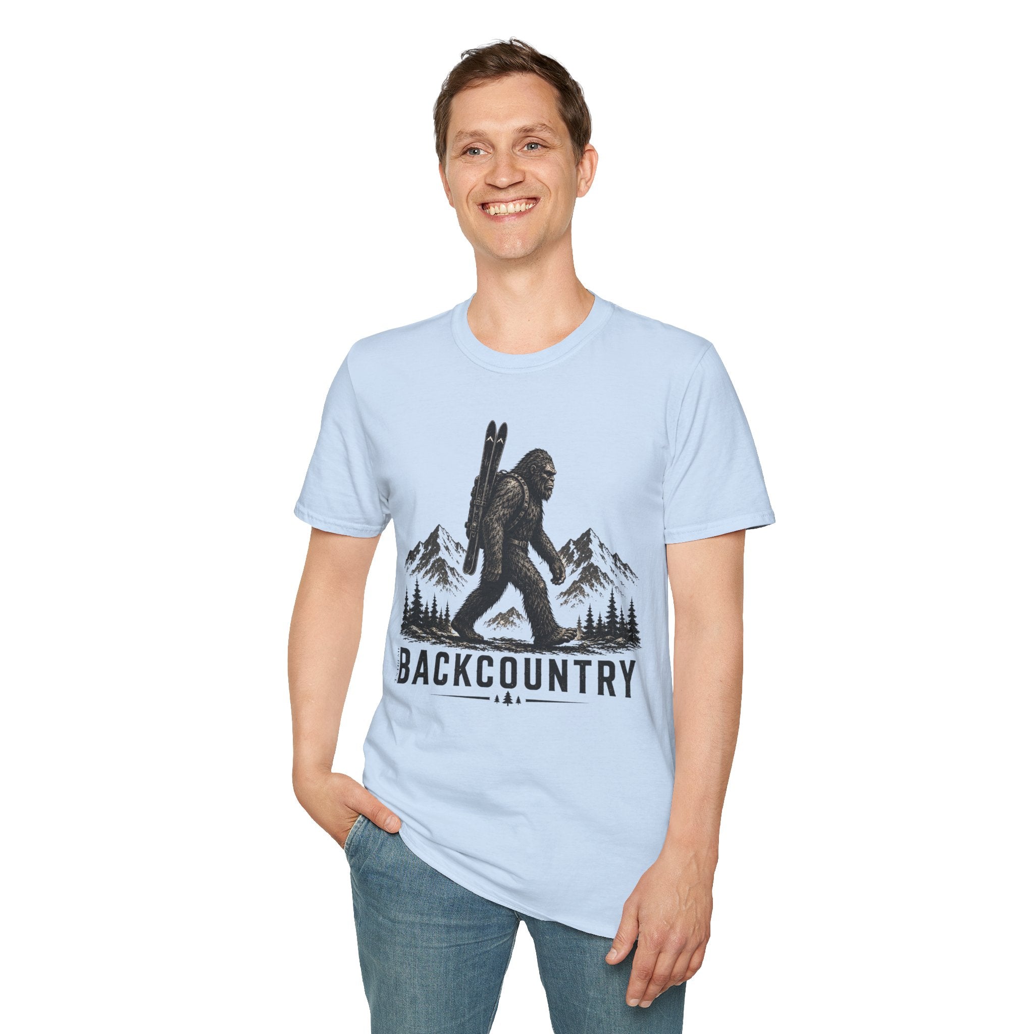 Backcountry Sasquatch T-Shirt — Mountain Skiing Bigfoot Outdoor Tee