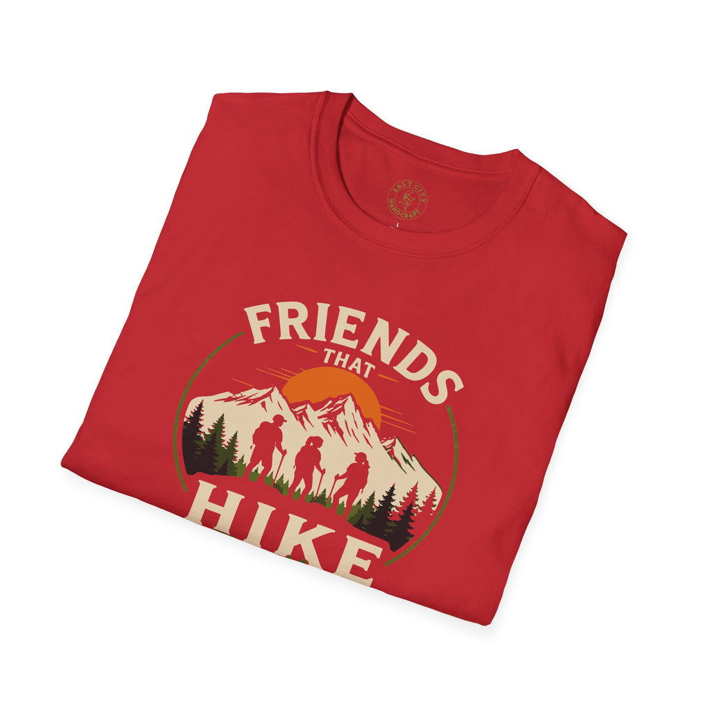 Hiking T-Shirt — "Friends That Hike Together" Retro Mountain Crew Tee