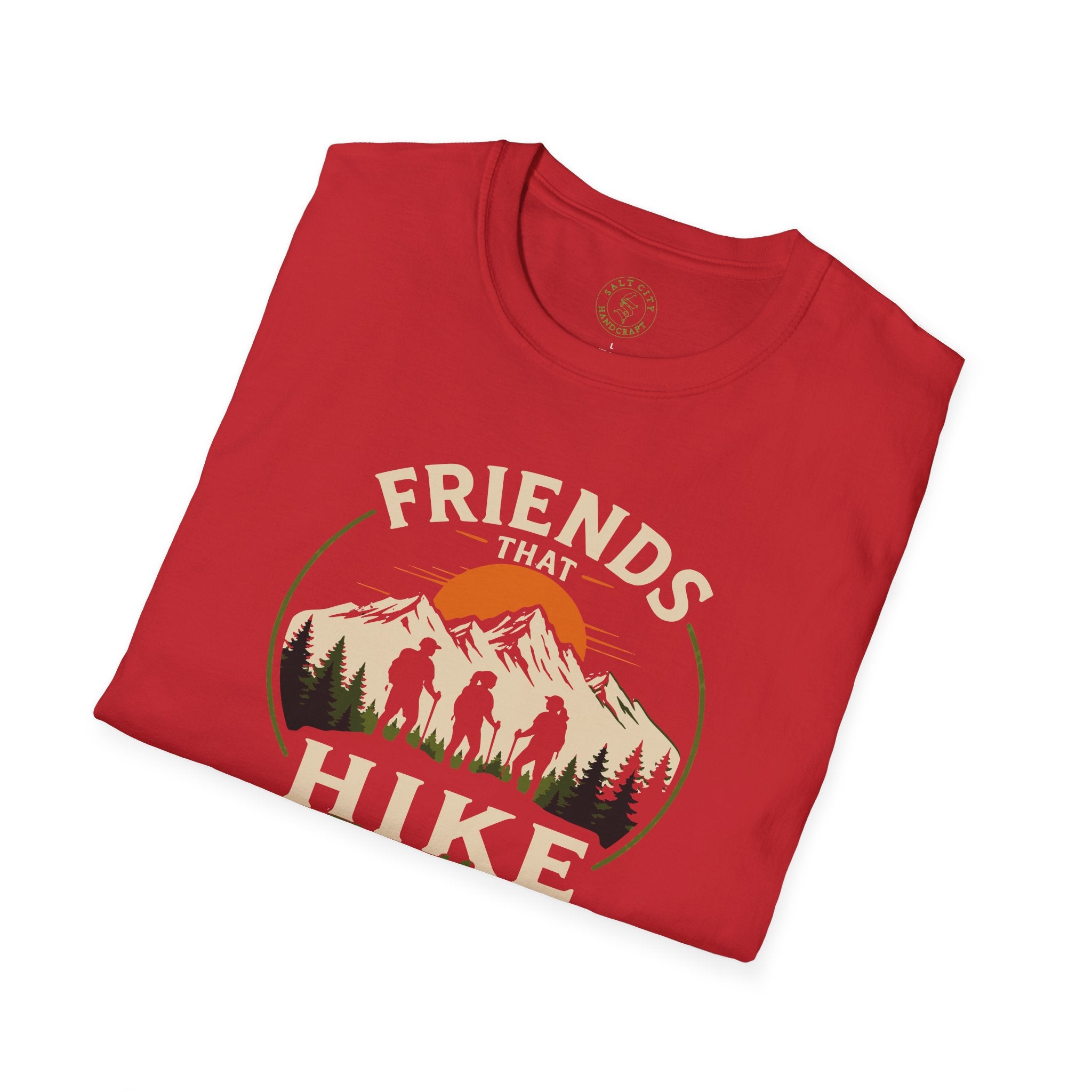 Hiking T-Shirt — "Friends That Hike Together" Retro Mountain Crew Tee