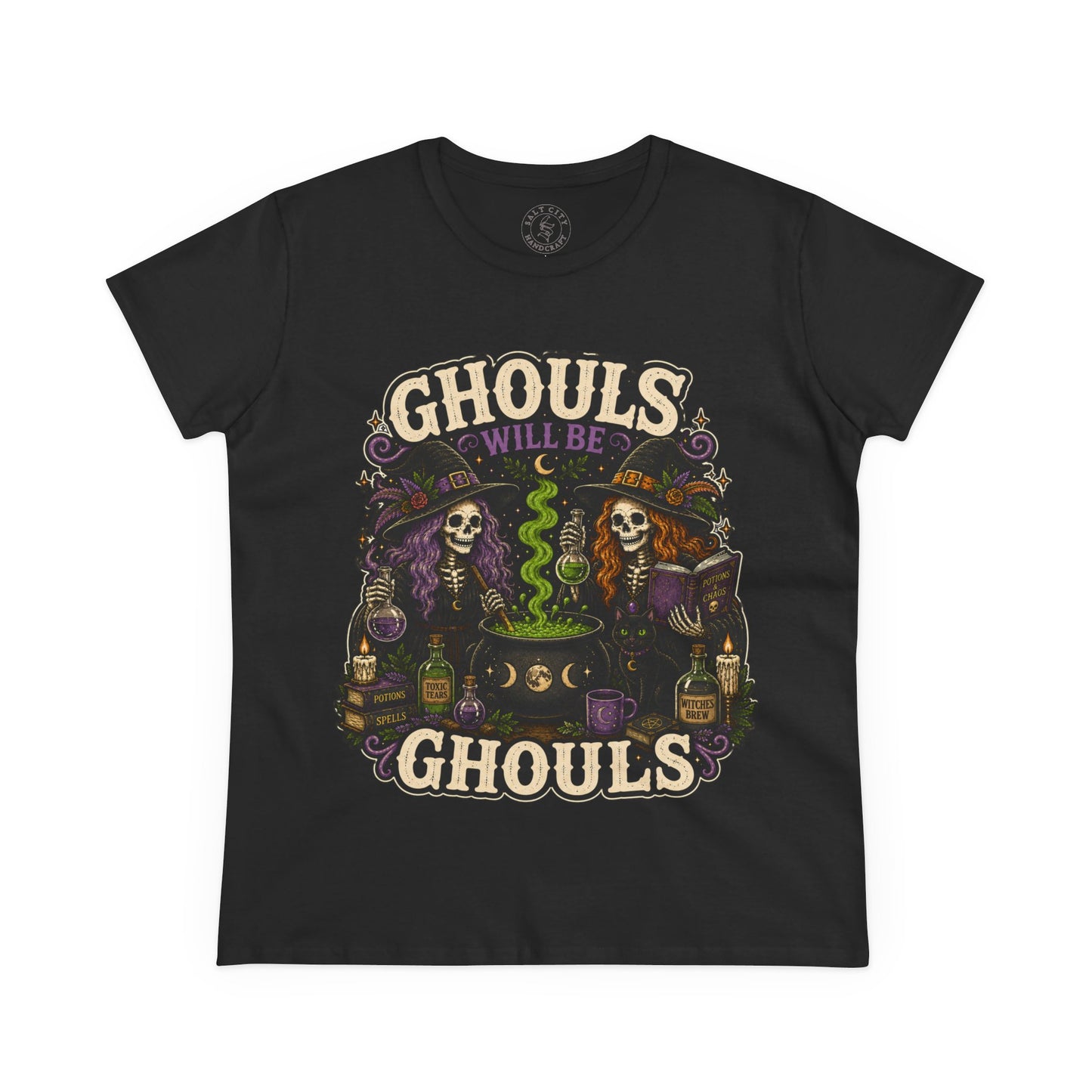 Halloween Ghouls Tee – "Ghouls Will Be Ghouls" Skull Cauldron T-Shirt