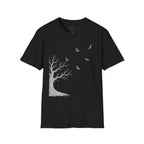 Ravens in Flight Tree T‑Shirt — Minimal Nature Graphic Tee