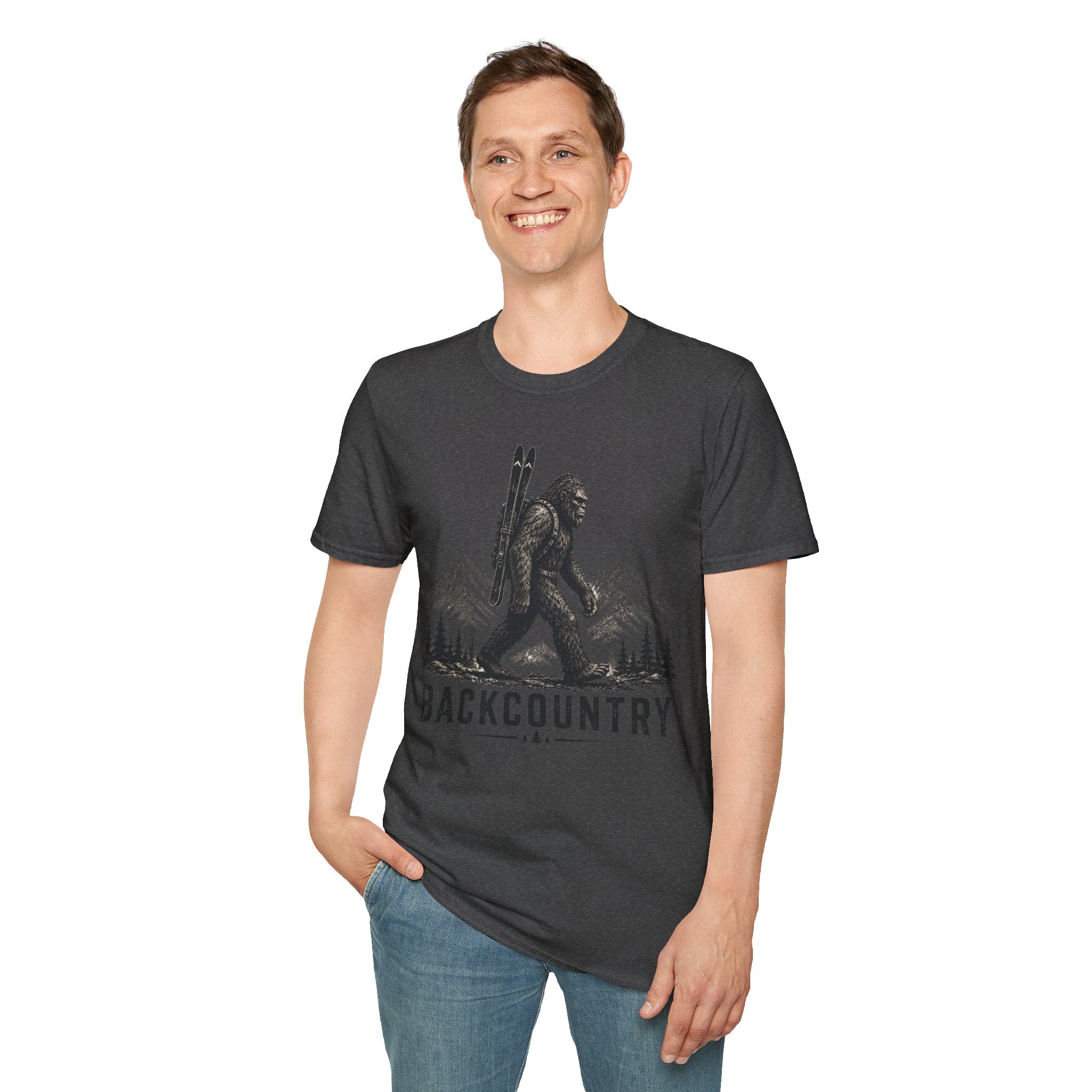 Backcountry Sasquatch T-Shirt — Mountain Skiing Bigfoot Outdoor Tee