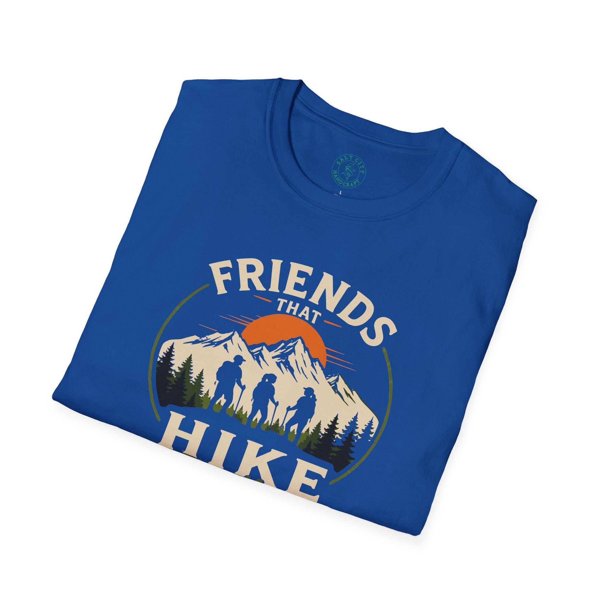 Hiking T-Shirt — "Friends That Hike Together" Retro Mountain Crew Tee