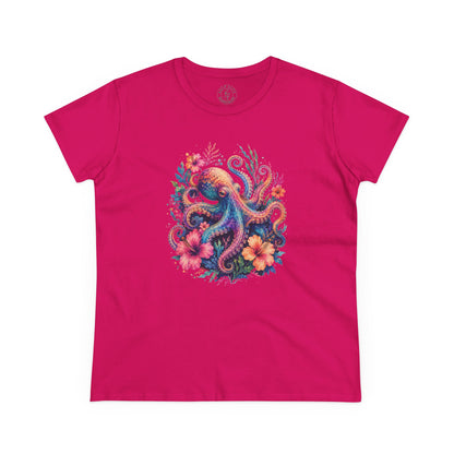 Tropical Octopus Floral Tee — Women's Cotton T-Shirt