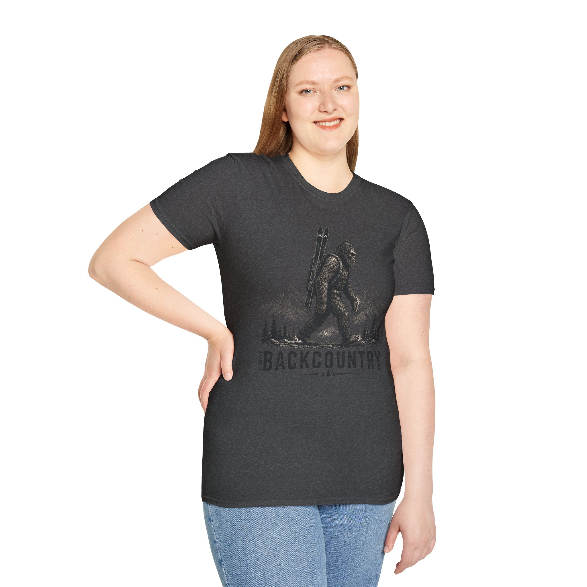Backcountry Sasquatch T-Shirt — Mountain Skiing Bigfoot Outdoor Tee
