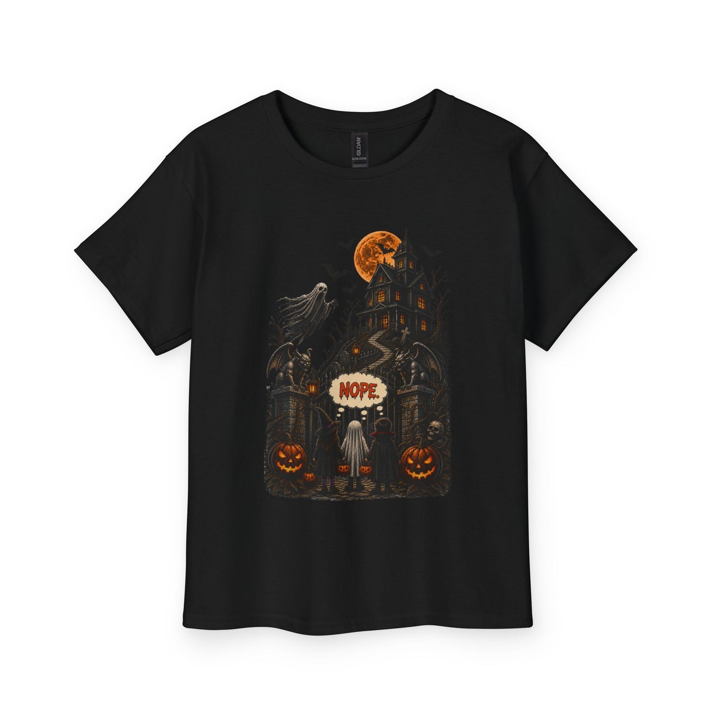 Youth Tee — Spooky Haunted House Halloween Shirt (“NOPE” Design)