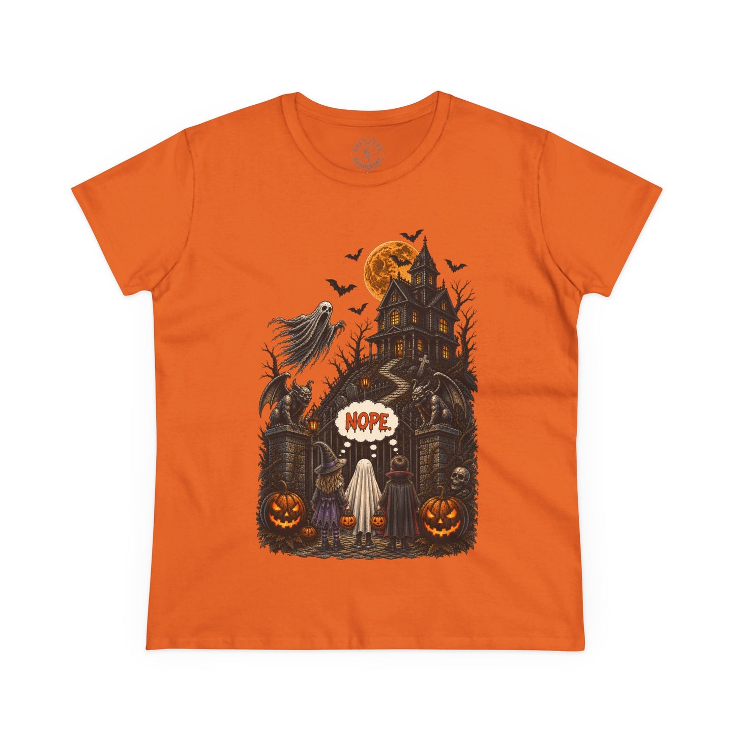 Halloween Haunted House Tee — Cute 'Nope' Trick-or-Treat Ghosts & Pumpkins Women's T‑Shirt