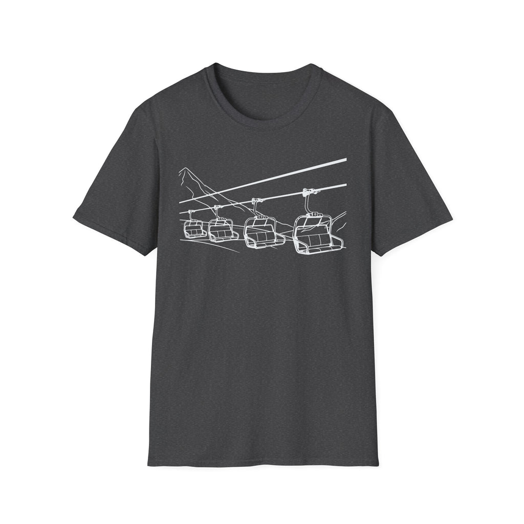 Ski Lift Chairs T-Shirt | Cable Car Line Sketch, Mountain Resort Apparel