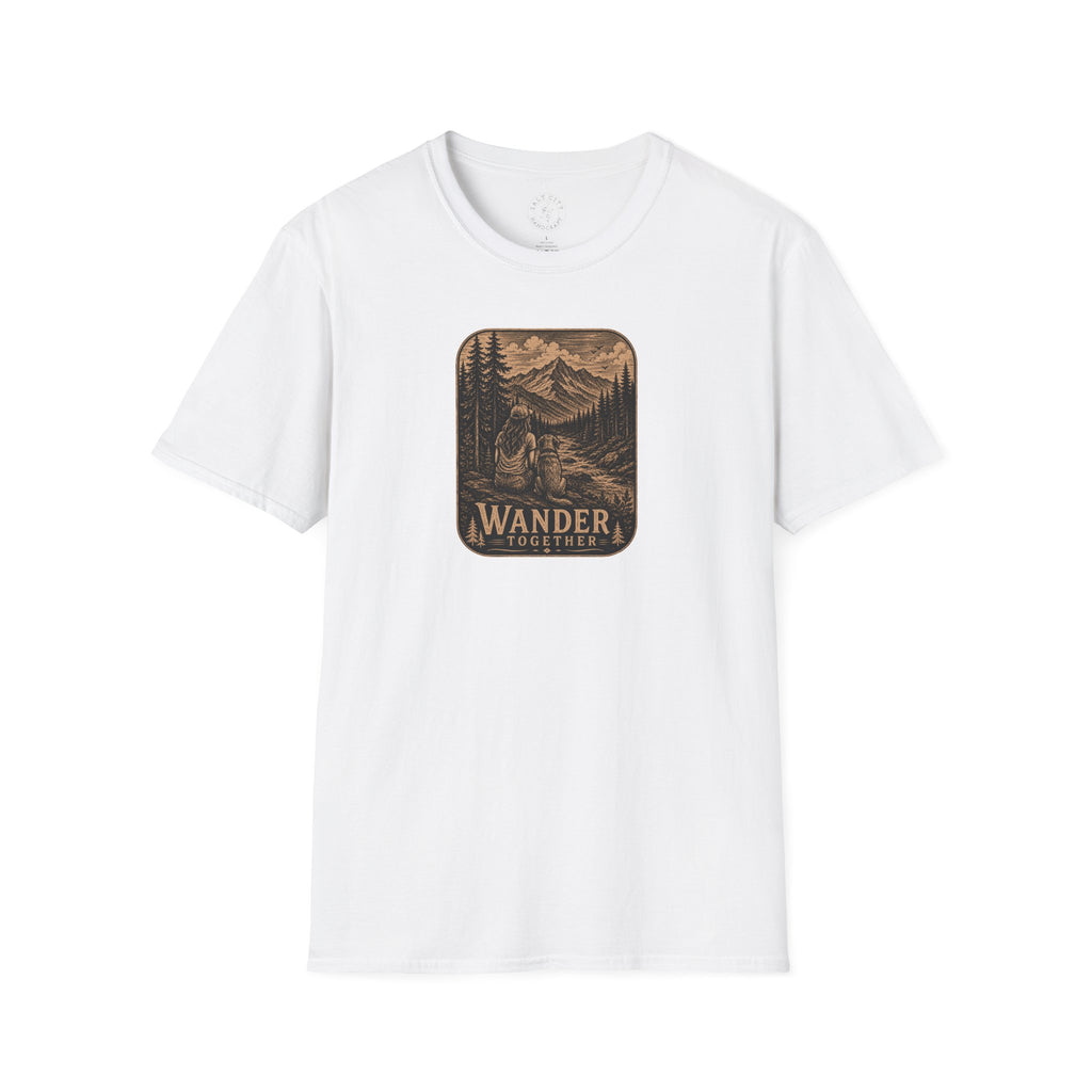 Women With Dog Mountain T-Shirt — 'Wander Together' Vintage Mountain Camping Tee