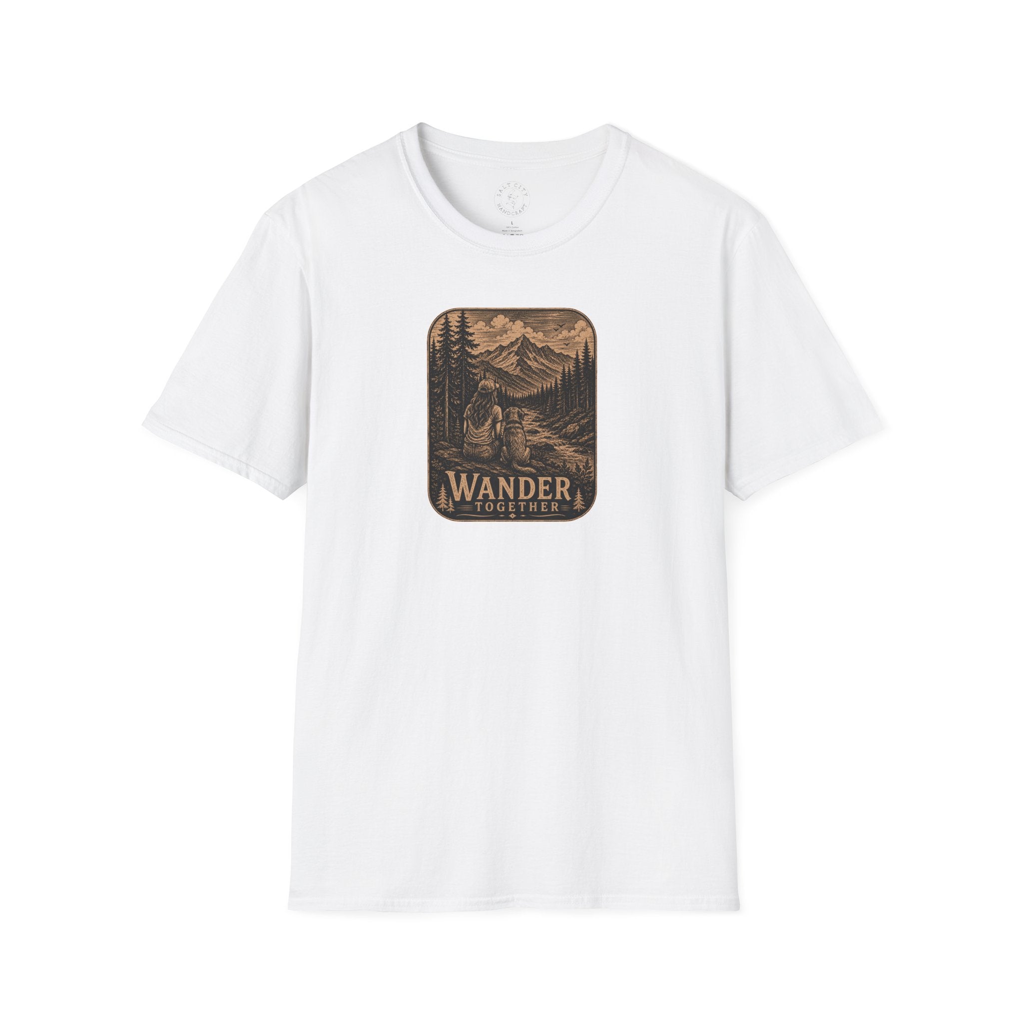 Women With Dog Mountain T-Shirt — 'Wander Together' Vintage Mountain Camping Tee