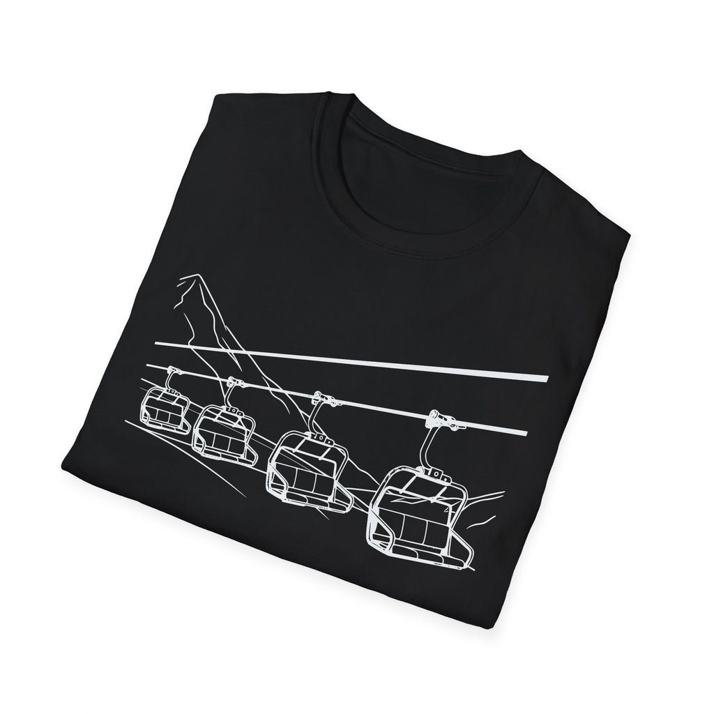 Ski Lift Chairs T-Shirt | Cable Car Line Sketch, Mountain Resort Apparel