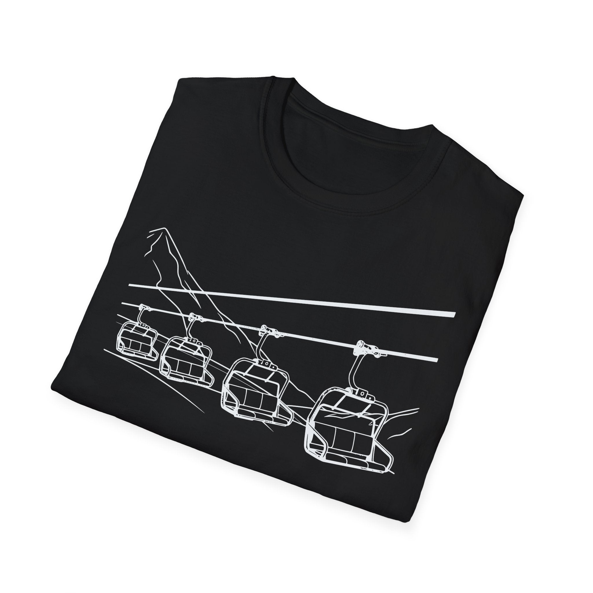 Ski Lift Chairs T-Shirt | Cable Car Line Sketch, Mountain Resort Apparel