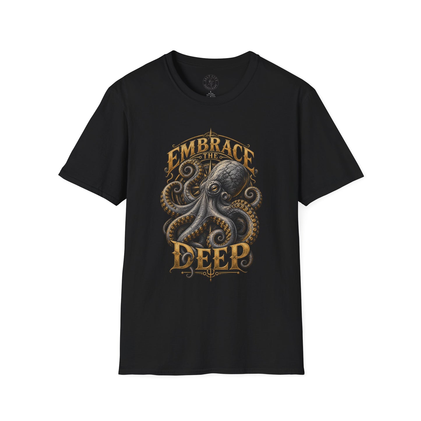 Unisex Softstyle T-Shirt - Unique Octopus Print - Slightly Faded Design