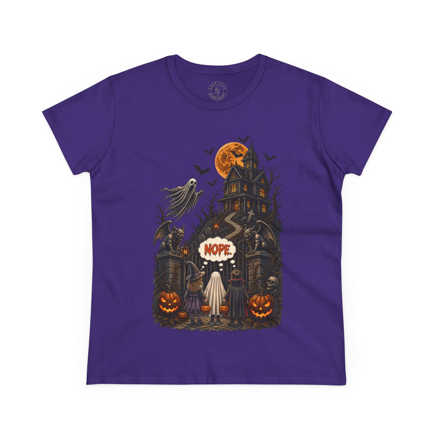 Women's Halloween Haunted House T-Shirt — 'Nope' Ghost Kids Pumpkin Tee