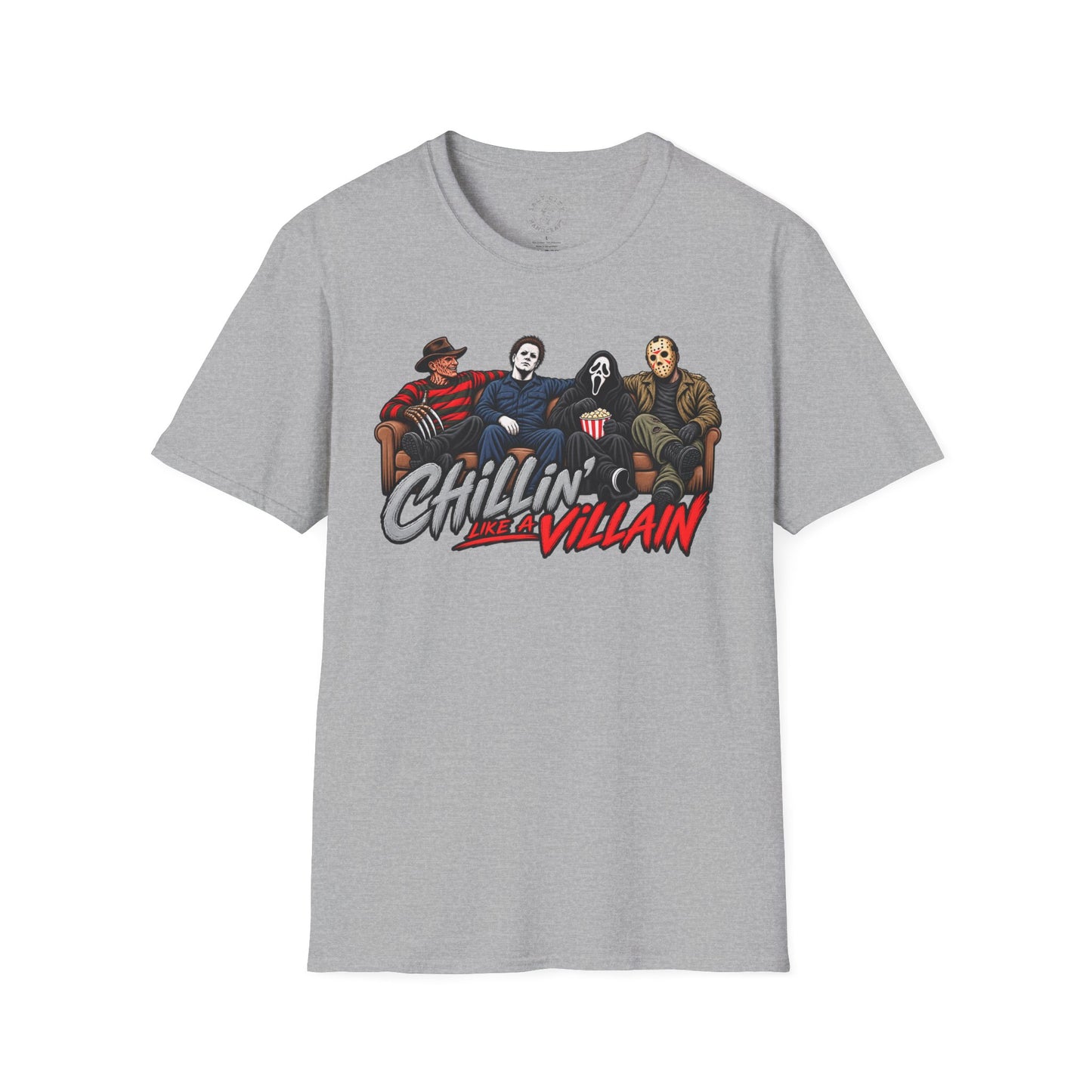 Chillin' Like a Villain Horror Movie Tee — Michael Myers, Freddy, Jason & Ghostface Graphic T-Shirt