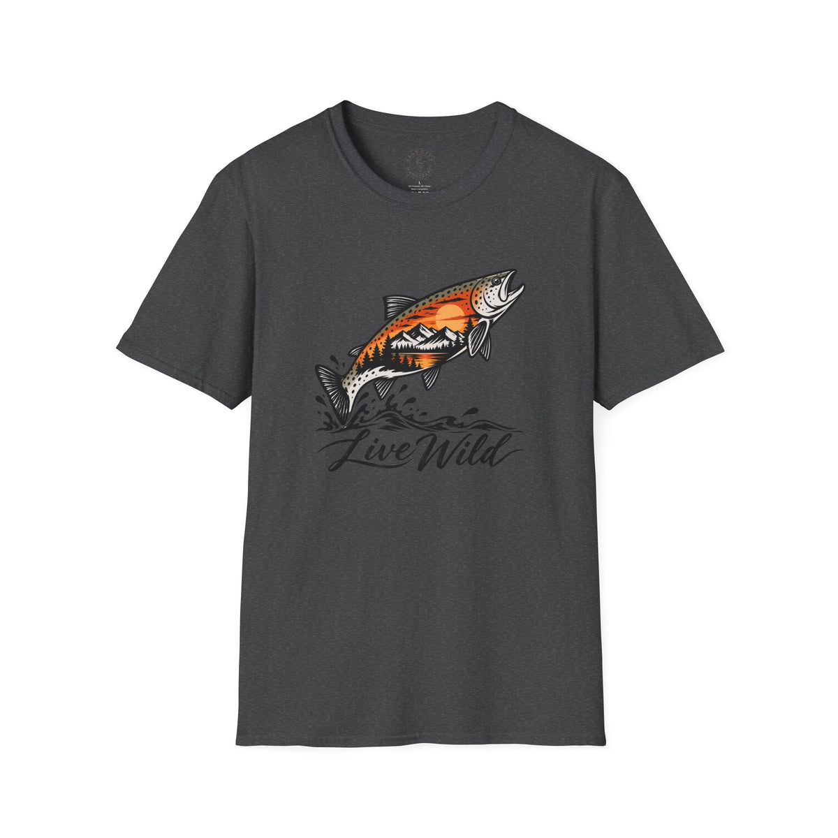 Fishing Salmon T-Shirt — 'Live Wild' Mountain Sunset Fish Tee