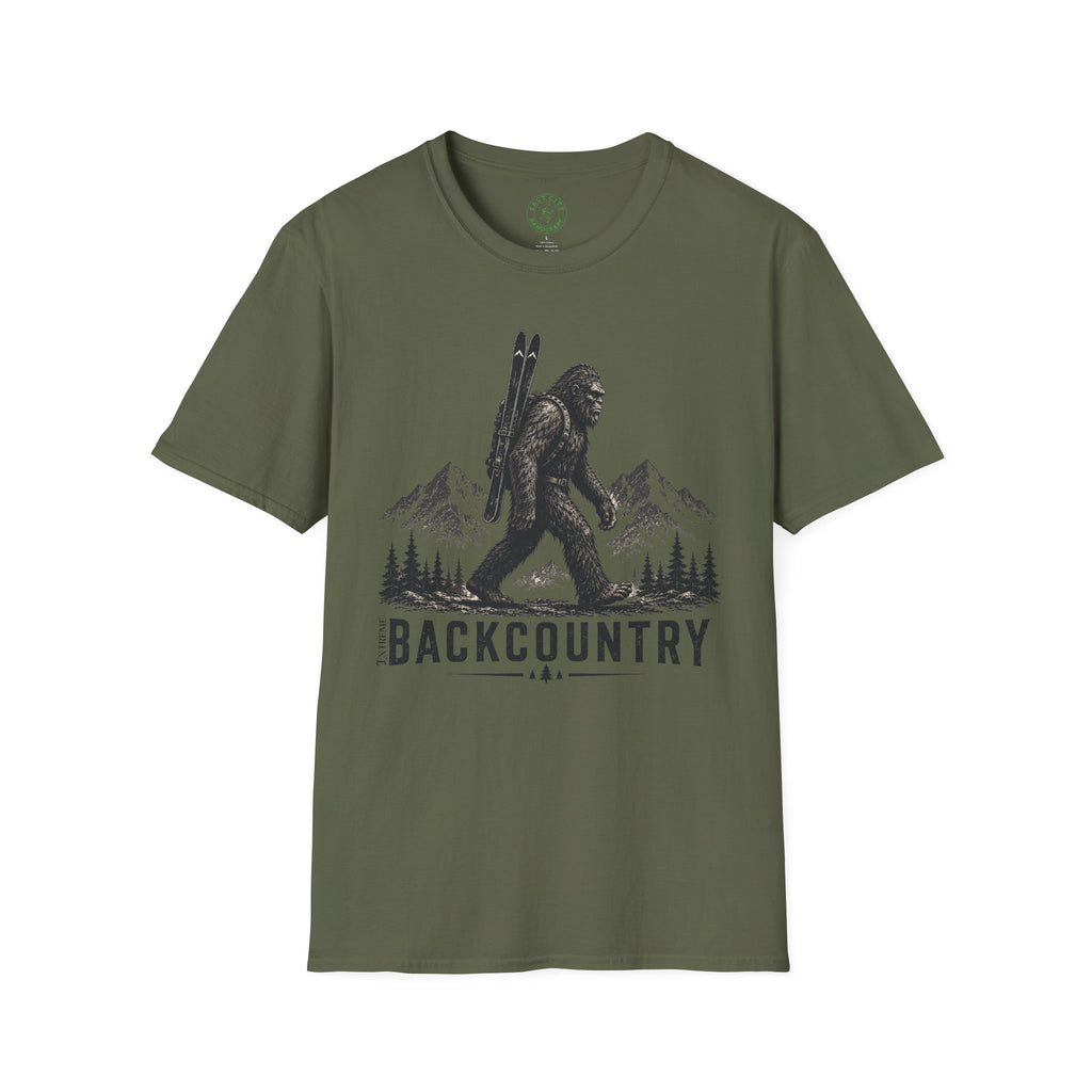 Backcountry Sasquatch T-Shirt — Mountain Skiing Bigfoot Outdoor Tee