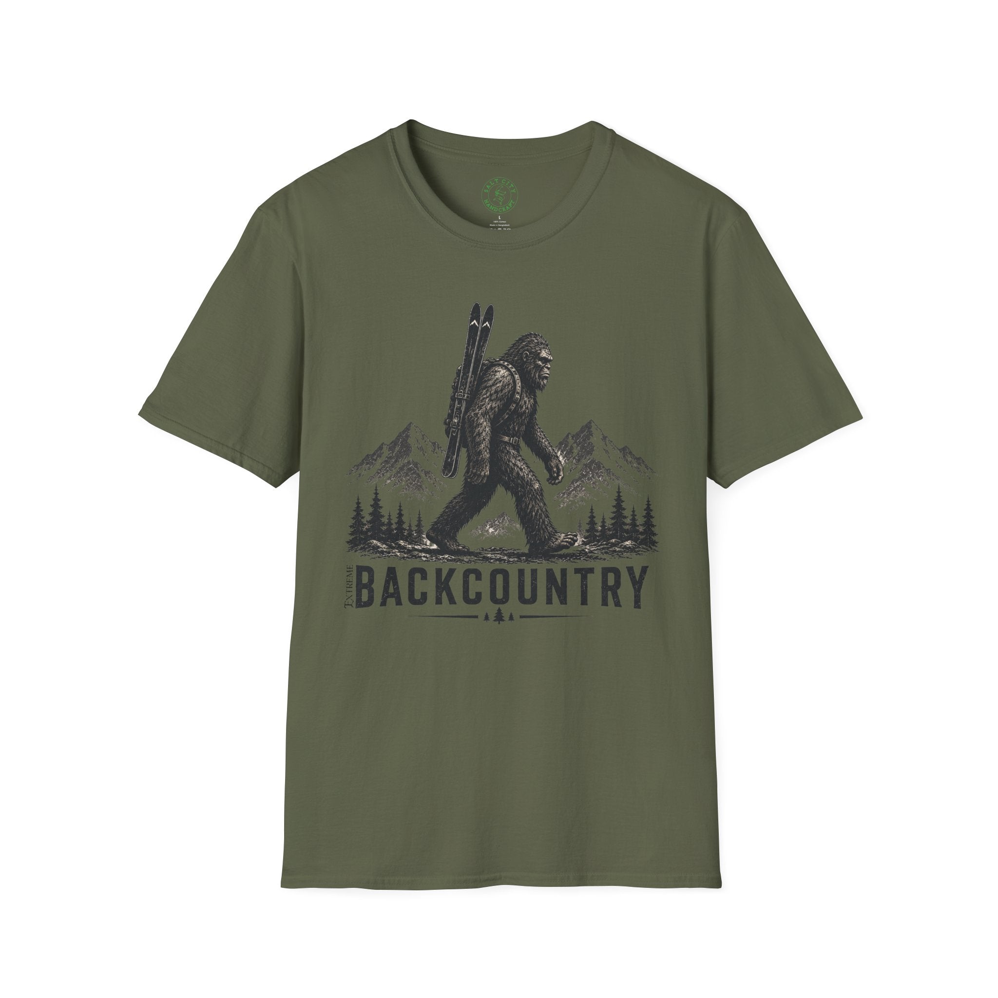 Backcountry Sasquatch T-Shirt — Mountain Skiing Bigfoot Outdoor Tee