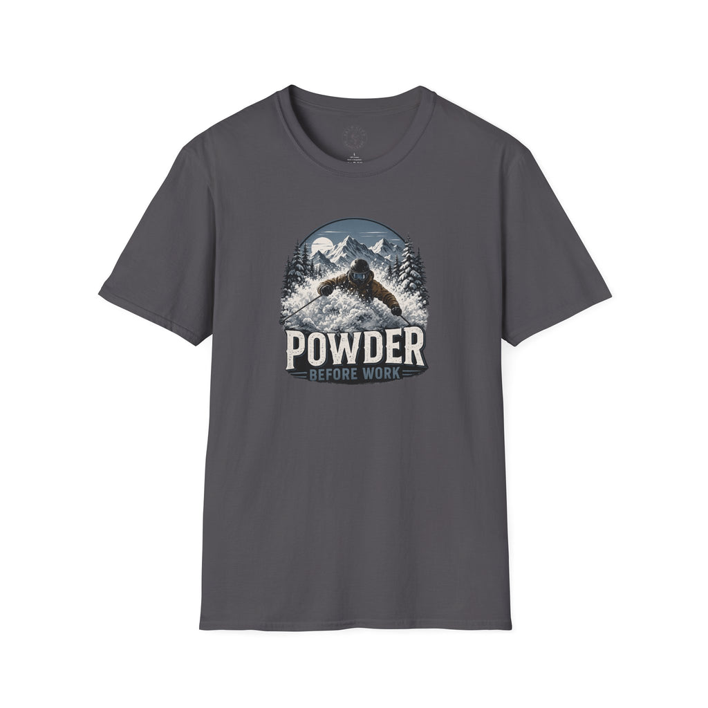 Powder Before Work Ski T-Shirt | Vintage Mountain Snowboarding Tee | Unisex Tee