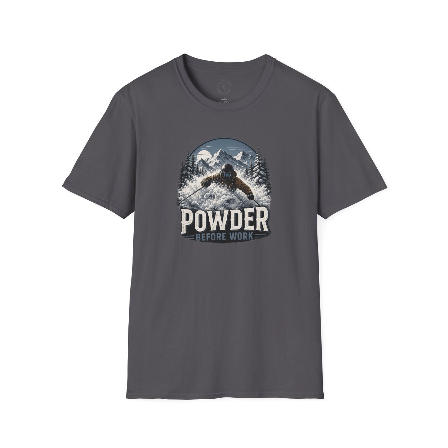 Powder Before Work Ski T-Shirt | Vintage Mountain Snowboarding Tee | Unisex Tee
