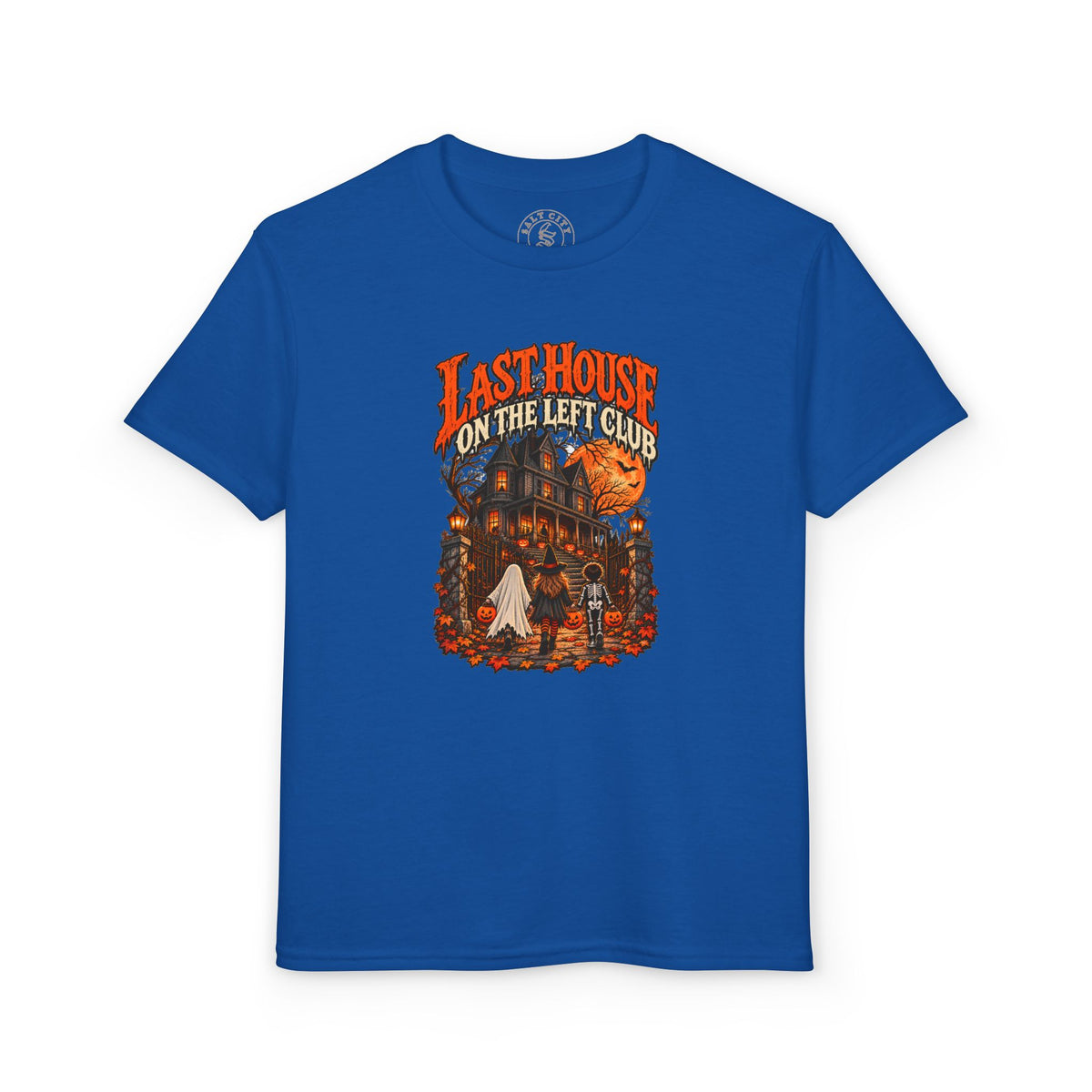 Youth T-Shirt — "Last House on the Left Club" Halloween Haunted House Graphic
