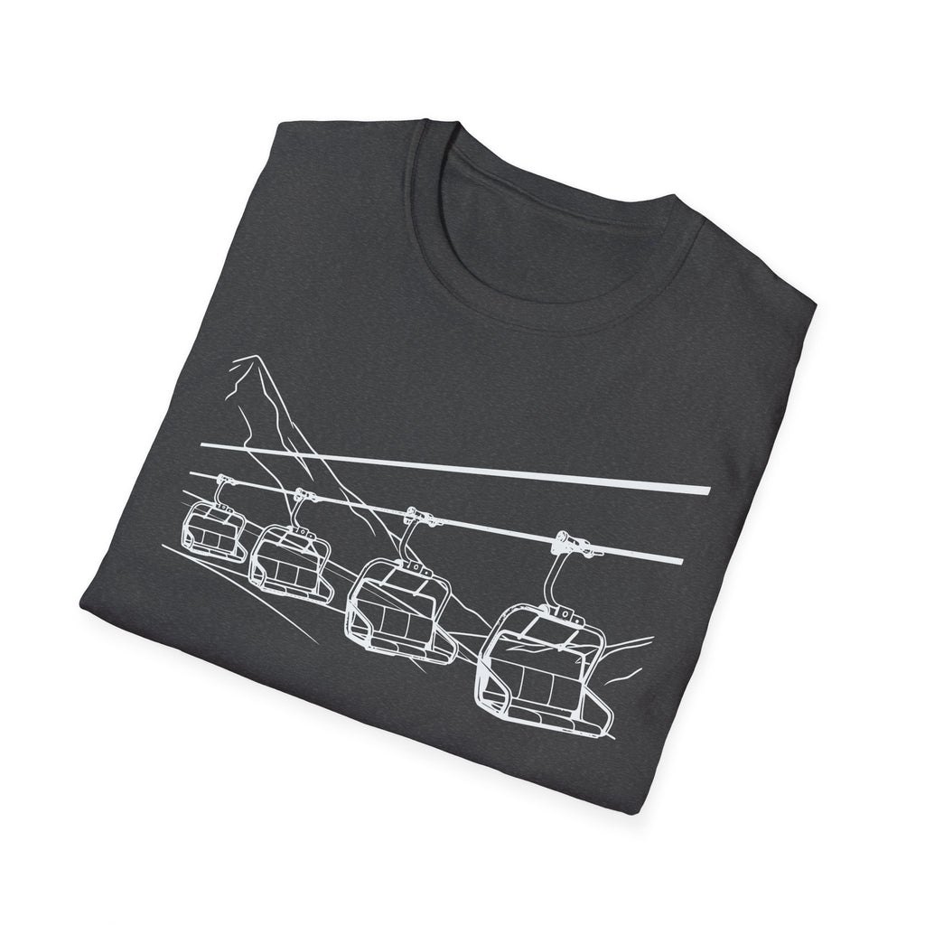 Ski Lift Chairs T-Shirt | Cable Car Line Sketch, Mountain Resort Apparel