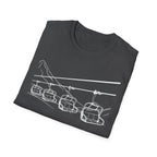 Ski Lift Chairs T-Shirt | Cable Car Line Sketch, Mountain Resort Apparel