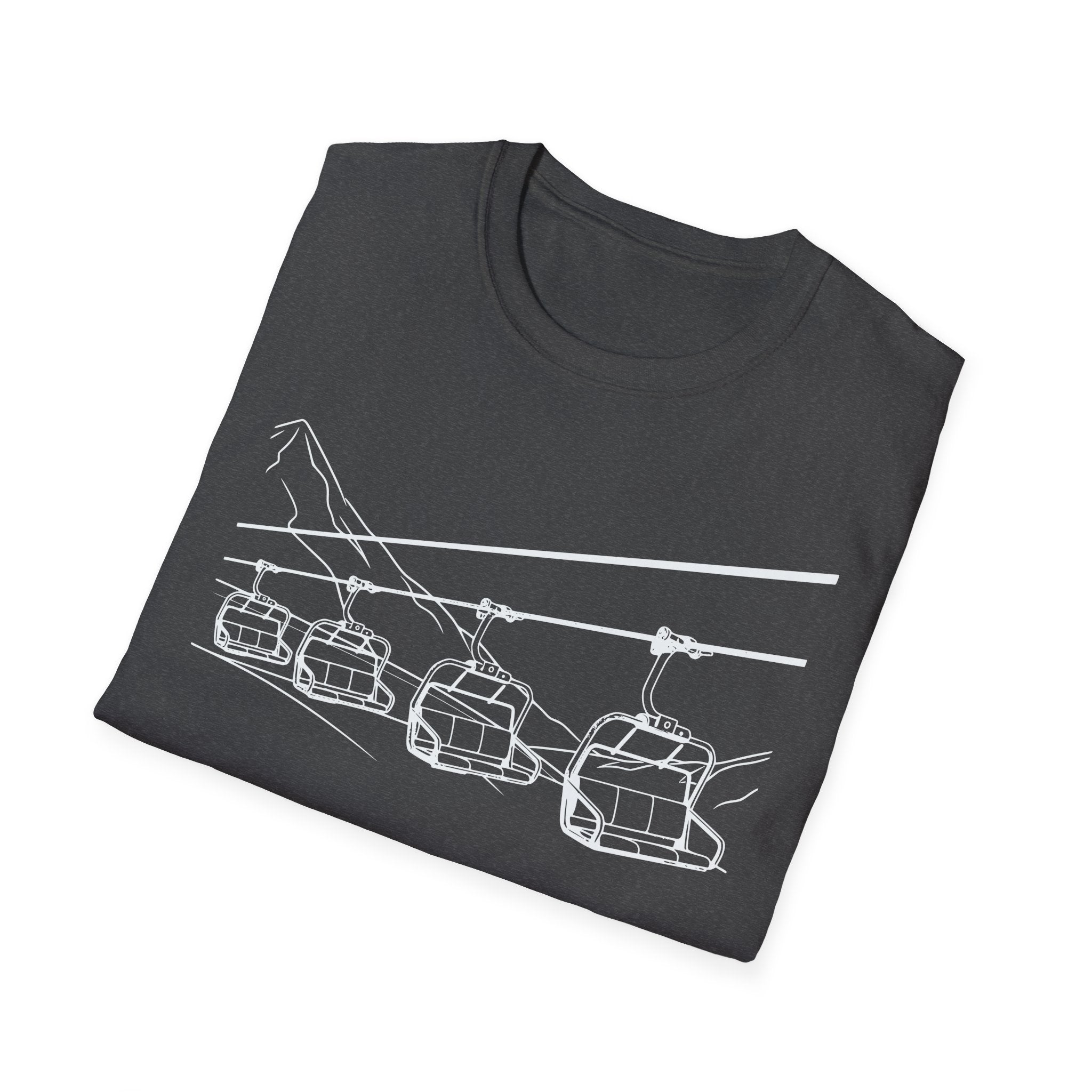 Ski Lift Chairs T-Shirt | Cable Car Line Sketch, Mountain Resort Apparel