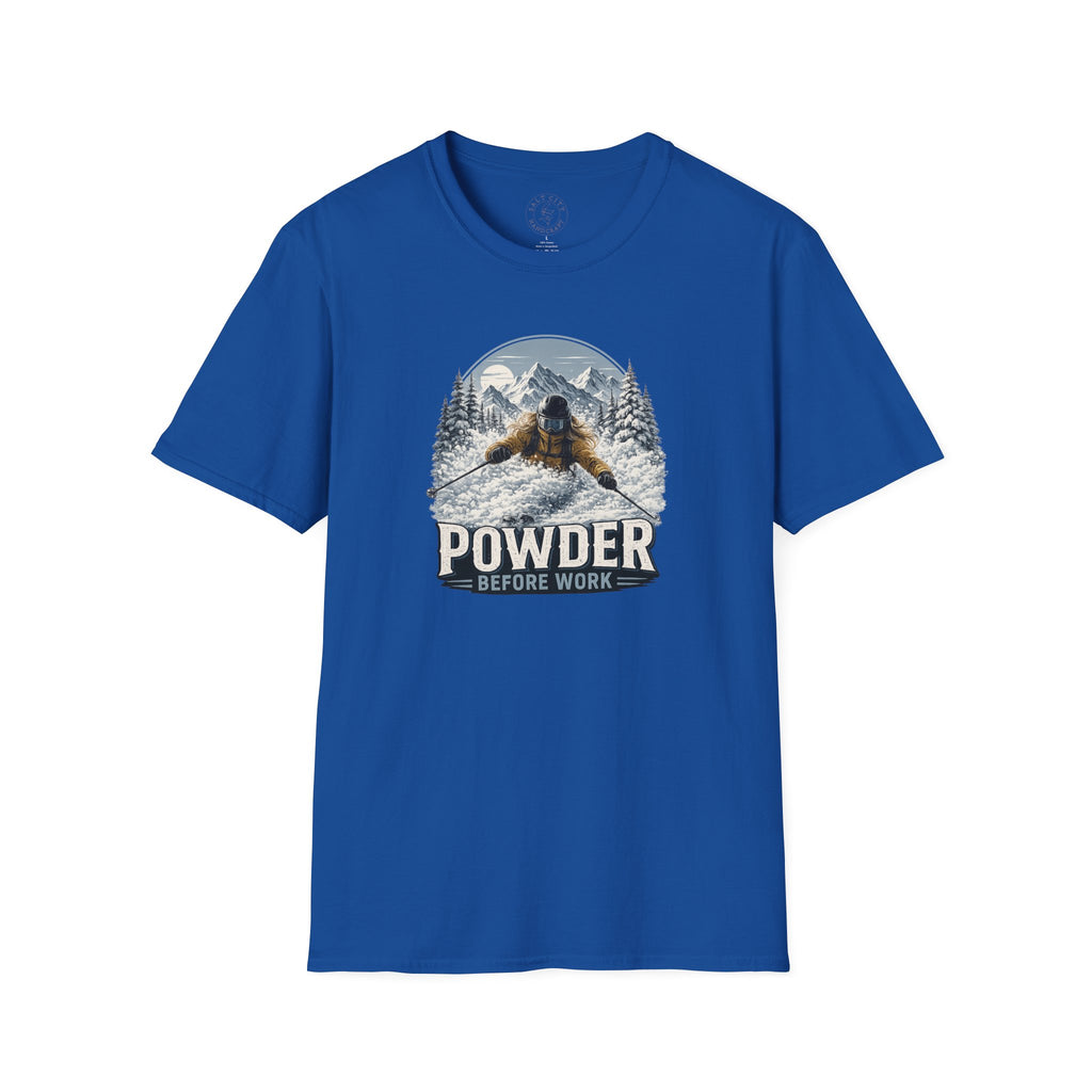 Women's Powder Before Work Ski T-Shirt |  Snowboarding Skiing Mountain Graphic Tee | Unisex Tee
